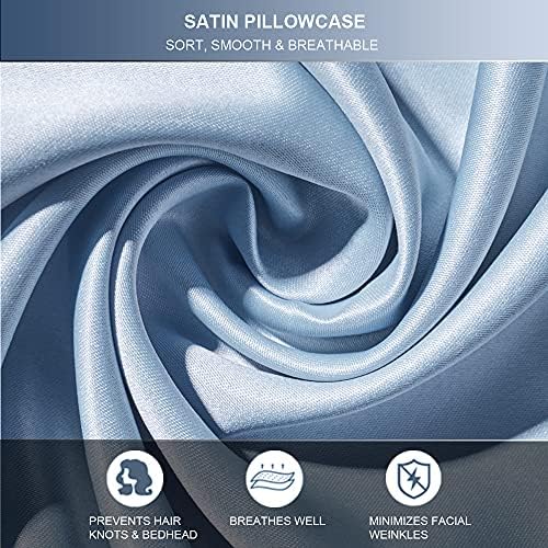 LorXun Satin Pillowcase for Hair and Skin, 2 Pack Blue Silky Pillowcases, Soft Breathable Smooth Silk Pillow Cases with Envelope Closure (Blue, Standard 20"x26" 2Pcs)