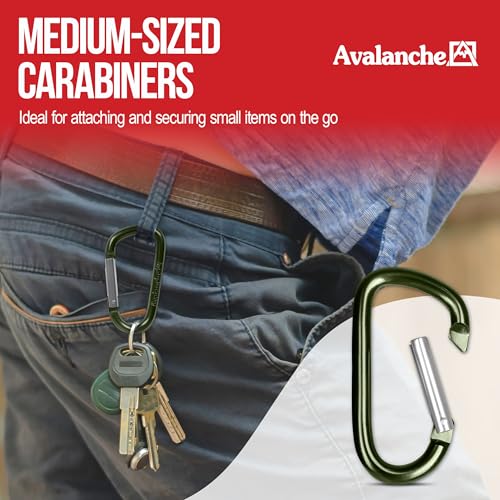 Avalanche 10 Pack 3\" Carabiner Clip - Durable Aluminum D-Style Design for Camping Accessories, Keychain Clip - Heavy Duty 25 lbs. Capacity Multipurpose Carabiner Clips, Medium Size, Green - Thumbnail 3