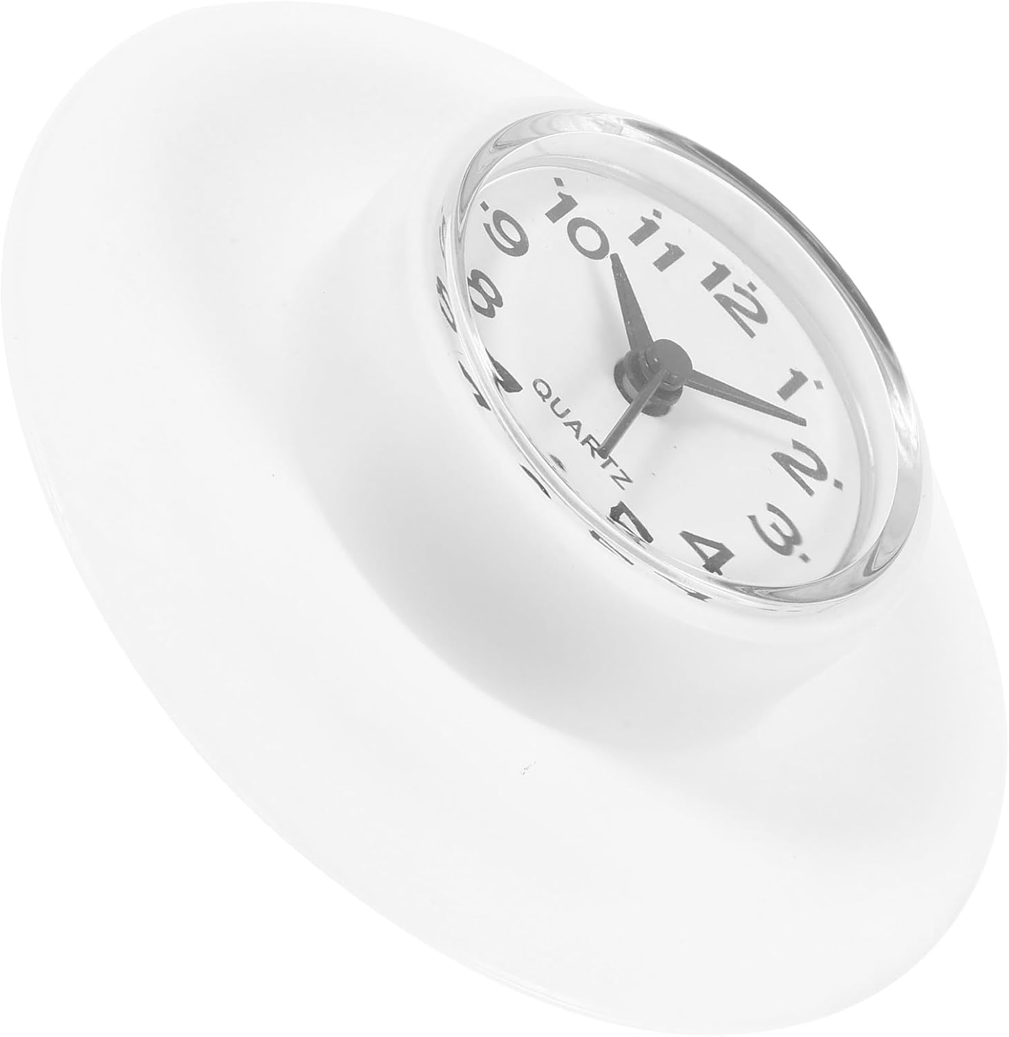 Waterproof Bathroom Wall Clock Suction Cup Shower Clock Silent Non-Battery White Glass Mirror Surface for Bathroom and Kitchen Decor