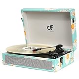 Vinyl Record Player Bluetooth with Built-in Speakers, Vintage Portable Turntable 3 Speed with USB Recording Headphone/RCA/AUX Jack Floral Suitcase Record Player Teal Floral