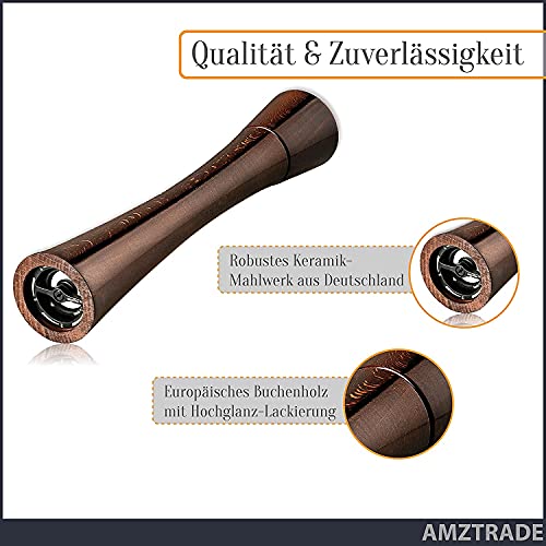 Foto von Pfeffermühle aus Holz, einstellbares Keramikmahlwerk cerafino made in Germany, 32 cm Höhe 6 cm Durchmesser, Salzmühle, Gewürzmühle und Chillimühle Buchenholz, produziert in Europa