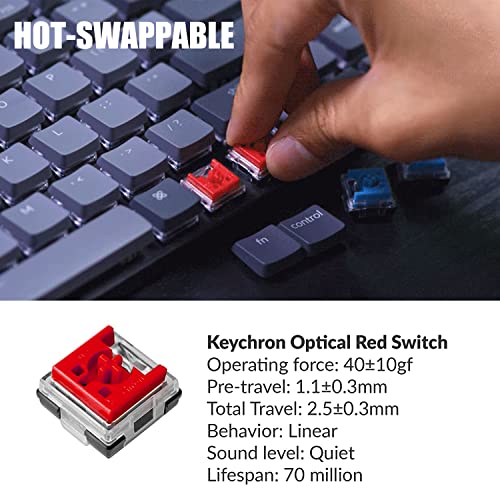 Image of Keychron K3 Version 2, 75% Layout 84 Keys Ultra-Slim Wireless Bluetooth /USB Wired Mechanical Keyboard with RGB Backlit, Hot-Swappable Low-Profile Keychron Optical Red Switch for Mac Windows