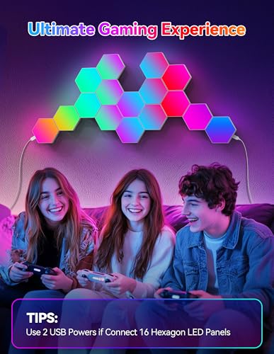 TECKNET-Hexagon-Light-Panel-8-Pack-Smart-APP-RGB-Hexagon-LED-Lights-Wall-Lights-with-Remote-Control-Music-Sync-for-Halloween-Decor-Gaming-Decor