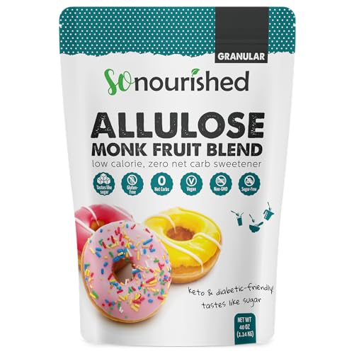 So Nourished Monk Fruit Sweetener with Allulose Granular - 1:1 Sugar Substitute, Keto - 0 Calorie, 0 Net Carb, Non-GMO (2.5 lb / 40 oz)