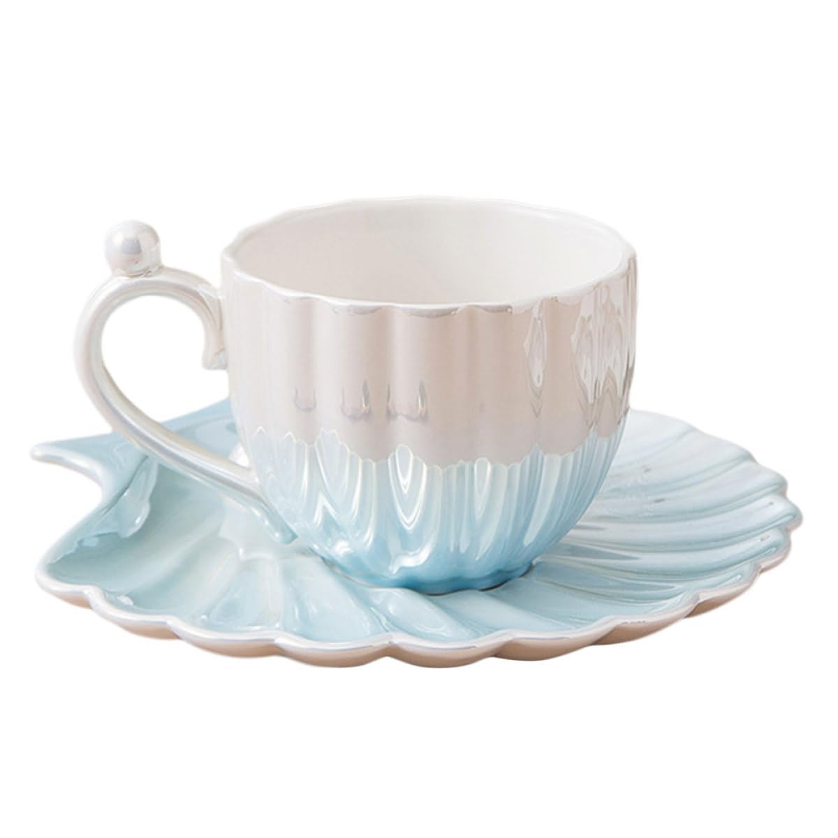 Kichvoe Set di Tazze da Caffè Elegante e Delicato in Ceramica 300ml con Piattino Base Piatta e Lavorazione Raffinata per Bere Caffè o Succhi di Frutta