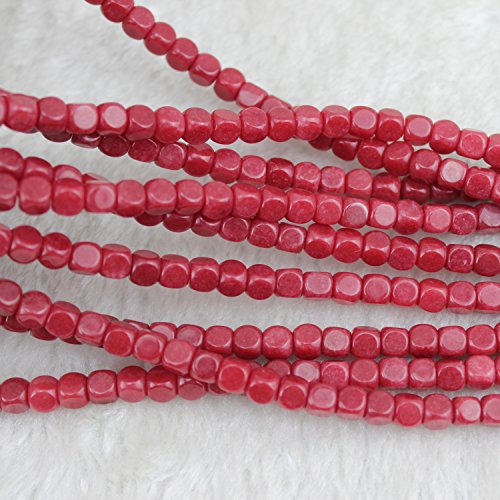 5Mm Square Red Chalcedony Beads Semi Precious Loose Gemstones Stones For Jewelry Making Strand 15 Inch (76-80Pcs) #TOP2