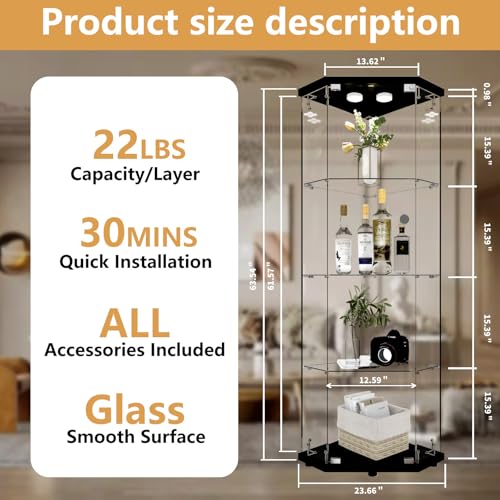 Image of Beauty4U Corner Glass Display Cabinet with LED, 4-Shelf Black Curio Cabinet