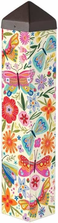 Studio M Art Pole, PVC Weather Resistant Pole with Vinyl Bowl 20 inches Tall Outdoor Decoration for Gardens, Patios, Yards, Landscaping and Birding Accessories, Butterflies Pink Floral