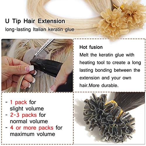 Sego Pre Bonded U Tip Hair Extensions Human Hair 100 Strands Keratin Fushion Nail Tip Human Hair Extensions 100% Real Remy Hair Silky Straight #60 Platinum Blonde 16 Inches 50G #TOP2