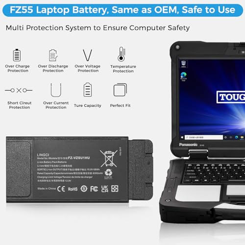 Image of FZ-55 Battery, FZ-VZSU1HU Battery Replacement for Panasonic Toughbook 55 FZ-55 Mk1 FZ-VZSU1 10.8V 68Wh 6300mAh Li-Polymer (Not Suitable for CF-54)