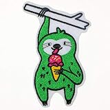 JPT - The Sloth Hung on a Branch Eating ice Cream Animal Cute Cartoon Embroidered Applique Iron/Sew on Patches Badge Cute Logo Patch on Vest Jacket Shirt Hat Jean Clothing Bag