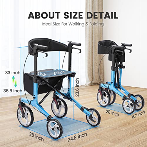image for OasisSpace Lightweight Rollator Walker with Seat，Blue Rollator Walke