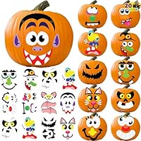 JOYIN 20 Pcs Halloween Pumpkin Stickers Craft for Kids in 12 Designs Halloween Make Your Own Pumpkin Face Decorating Stickers Party Supplies Trick or Treat Party Favors