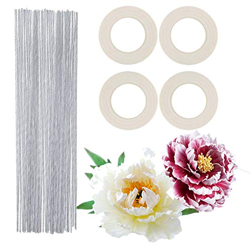 4 Rolls Floriculture Paper Tape,Floral Tape For Stem Wrap Flower Tape With 80 Pieces 14 Inch Floral Stem Wire (White) #TOP15