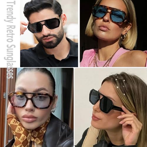 Trendy Hexagonal Aviator Sunglasses Women Men Hexagon Square Plastic Thick Frame Double Bridge Designer Sun Glasses3