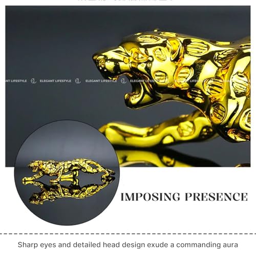 Image of Creative Leopard Statue, Lucky Fengshui Jaguar /Cheetah Gift for Car Office Home Decorative Showpiece - 4.5 cm (Polyresin, Gold) (Small)