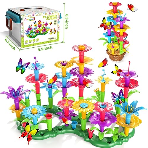 Image of Doloowee 102Pcs Flower Garden Building Toys for Girls 3 4 5 6 7 Year Old, Upgrade DIY Building Stacking Toys, STEM Preschool Educational Toddler Toys Brain Development Kindergarten Kids Toy