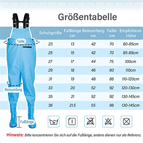Foto von NEWKITS Kinder Wathose, Kinder Angeln Stiefel mit verstellbaren Schultergurten, rutschfeste Wathose für Kleinkinder, Kids, Boys, Teens