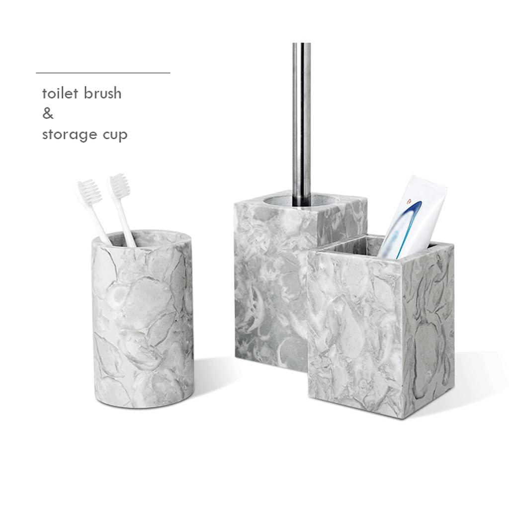 Juego de dispensador de jabón avanzado gris, juego de accesorios de baño de mármol, encimera de baño y decoración de cocina de estilo rústico, juego de soporte para cepillo de dientes poroso ade