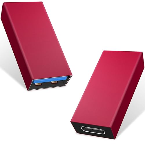 Duttek Adattatore da tipo C a USB, confezione da 2, da USBC femmina a USB A femmina, compatibile con iPhone 11, Google Pixel, Samsung Galaxy S20, Huawei, Moto (rosso) - Rosso