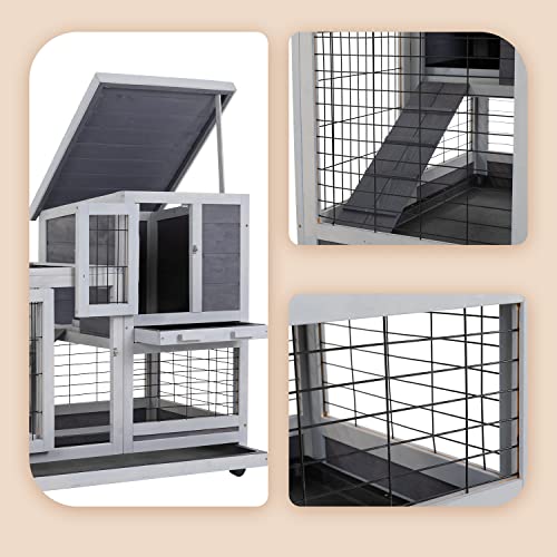 Paylesshere RH-WD727-GRAY Rabbit Hutch Indoor And Outdoor Rabbit Cage 37 Inch Wide Wooden Hutch House Guinea Pig Cage thumb #5
