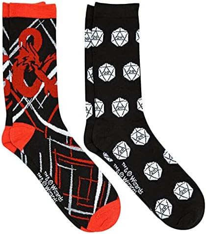 HYP Dungeons and Dragons Logos Socks D&D Licensed Men's Crew 2 Pair Pack Shoe Size 6-12