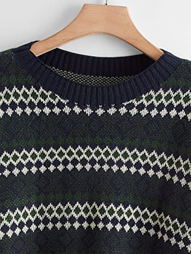 Makemechic Women's Plus Size Argyle Print Long Sleeve Vintage Pullover Sweater Multi2 1Xl #TOP2