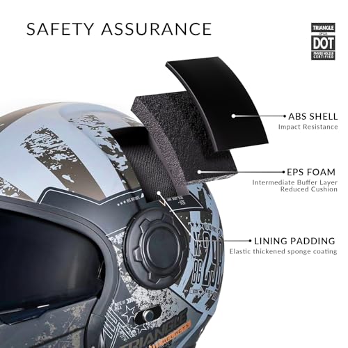 TRIANGLE Full Face Motorcycle Helmets,Off-Road Motocross Helmet for Men & Women,Dual Visor with Internal Tinted Sunshield,Open Face 3/4 Adult Racing Helmet DOT Approved(M)