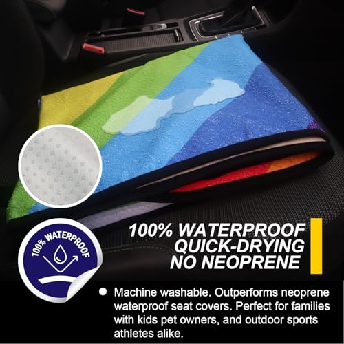 Image of Back Seat Cover for Car Trucks Van SUV Jeep,Waterproof Rear Bench Towel Seat Covers for Dogs and Kids,Automotive Backseat Protector (Rainbow)