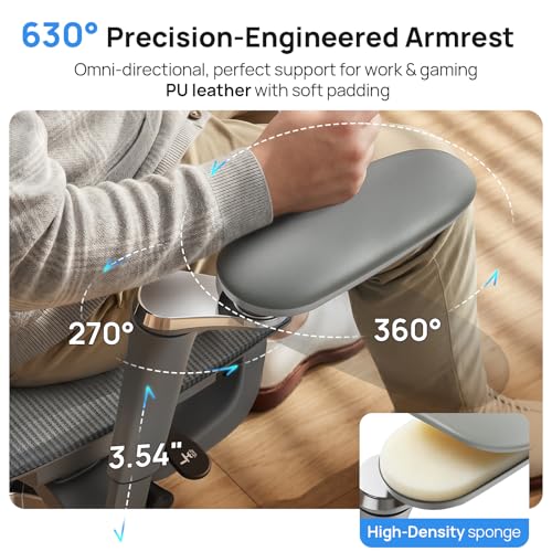 Image of Ergonomic Office Chair with Adaptive Dual-Wing Lumbar Support - Over 10 Hours Sitting Comfortable Mesh Big and Tall Home Desk Chair, 4D Headrest, 2-Gear Footrest, 630 Armrst, Seat Depth Adjustable