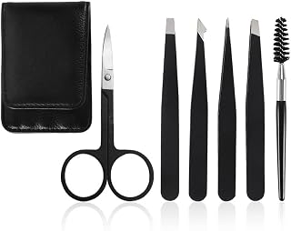 6Pcs Eyebrow Tweezers Set Stainless Steel Eyebrow Trim Scissors Kit for Women Men for Eyebrow Ingrown Hair Facial Hair Removal