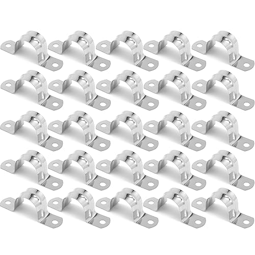 Image of 25PCS M25 304 Stainless Steel Rigid Pipe Strap Two Hole Cable Strap u Bracket Pipe Clamps Heavy Duty Pipe Fasten Holder for Tube, Pipe or Wire Cord Installation (25, 25MM(1 inch))