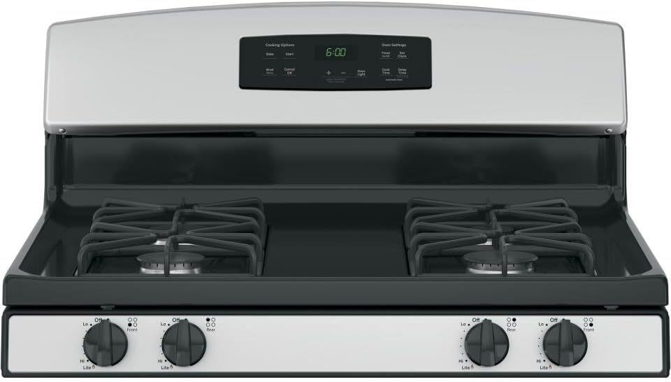 GE 30-Inch Freestanding Gas Range with 13,000 BTU Power Boil Burner, Continuous Grates, Stainless Steel