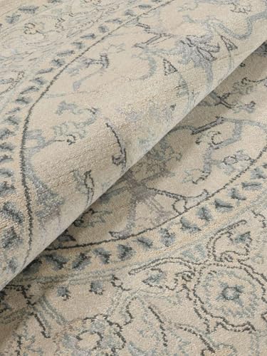 RugVista Ziegler Manhattan, Dywan, Vintage, Ø 150 cm, Okrągły, Wysoki, Pokój dzienny, Jadalnia, Sypialnia, Korytarz, Czyścić wyłącznie chemicznie, oeko_tex_100, Beżowy/Jasny Niebieski
