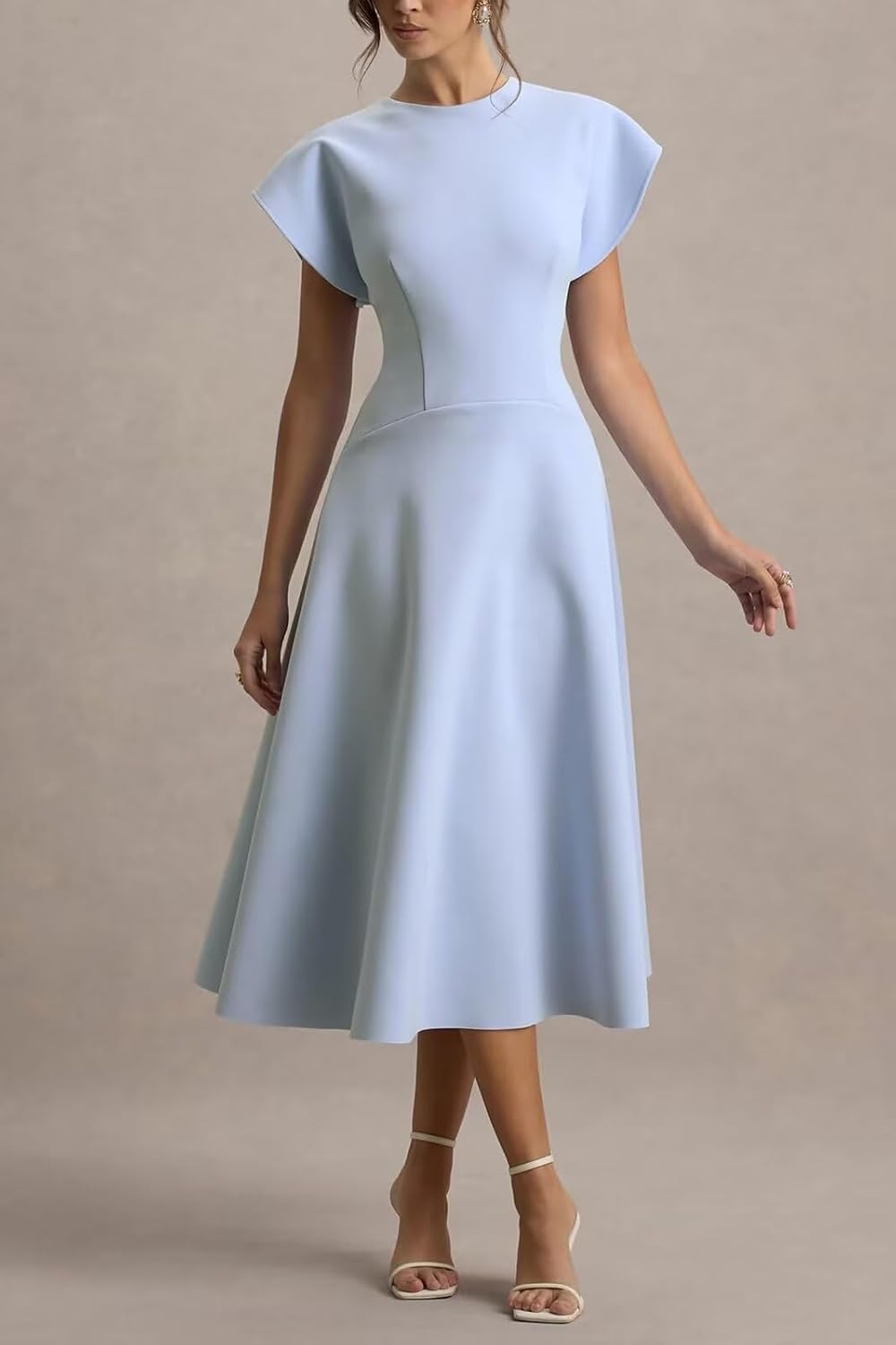 Satin Mother of The Bride Dresses for Women Cap Sleeve A Line Evening Gown Tea Length Wedding Guest Dress