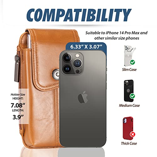 Hengwin Belt Pouch For Samsung Galaxy A14 5G A12 A04E A04S A03S A02S A23 A54 5G S23 Ultra S22 Ultra Note 20 Ultra Case With Belt Clip Leather Cell Phone Holster Belt Bag Men Purse Card Holder (Brown) #TOP1