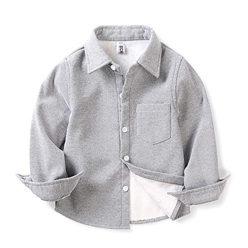 OCHENTA Boys' Fleece-Lined Oxford Dress Shirt Kids Long Sleeve Button Down Warm Top