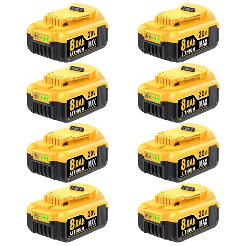 Image of DCB200 8000mAh Replacement for Dewalt 20V Battery Compatible with Dewalt Batteries DCB203 DCB204 DCB207 DCB206 DCB201 DCB205 Cordless Power Tools with LED Indicator 8 Count (8)