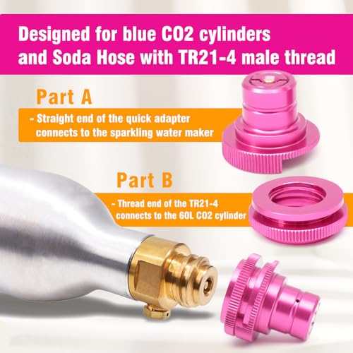 Upgraded CO2 Quick Adapter for Soda Water Bubbler Compatible with DUO/Terra/Art Sparkling Water Maker, Soda Refill Accessories for Connecting Original Blue CO2 Cylinder with TR21-4 Male Thread, Purple