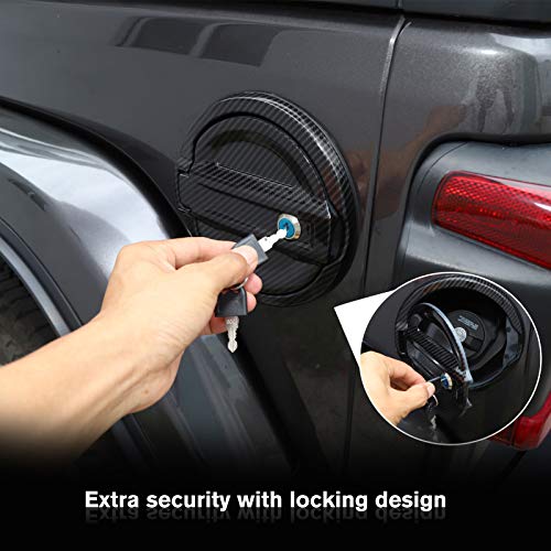 JeCar Locking Fuel Filler Cover Aluminum Gas Tank Door Exterior Accessories Compatible with Jeep Wrangler 2018-2024 JL JLU, Carbon Fiber Texture by JeCar - Image 3