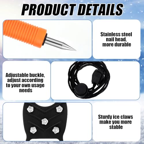 Soulchen Équipement de sécurité sur glace - Rivet à 8 dents - Crampons à glace avec piques - Sifflet orange - Silicone thermoplastique et acier au manganèse - Antidérapant - Pour la pêche et le – vue 3
