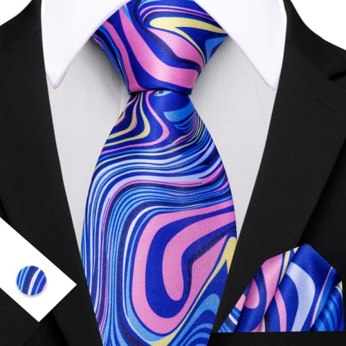 Image of Barry.Wang Designer Mens Tie Sets Silk Necktie Pocket Square Cufflinks