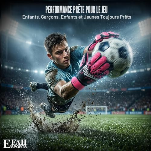 EFAH SPORTS Gants de Gardien de But Football pour Enfants avec Paume – vue 6