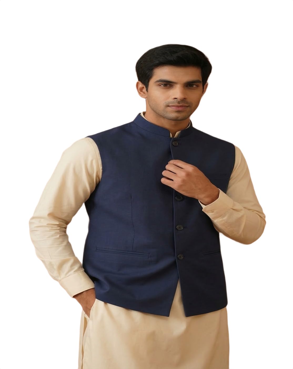 maykr Navy Blue Nehru Jacket,Modi Jacket For Men-picture-10