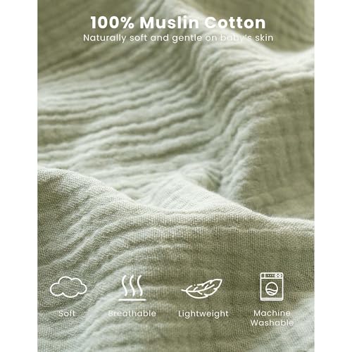 Image of Konssy Muslin Baby Sleep Sack 0-6 Months, 0.8 TOG Baby Wearable Blanket | 2 Pack, Two-Way Zipper, 100% Cotton, Soft & Breathable Sleeping Sack, Infants and Toddlers Nursery Essentials (Woodland,Sage)