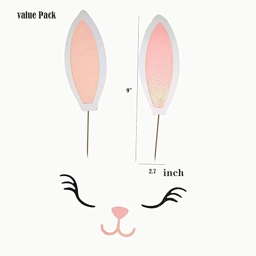 Miniatura 5 de Dos juegos de orejas de conejo de Pascua, decoración para tartas, decoración de pastel de fiesta temática de conejo de Pascua, suministros de