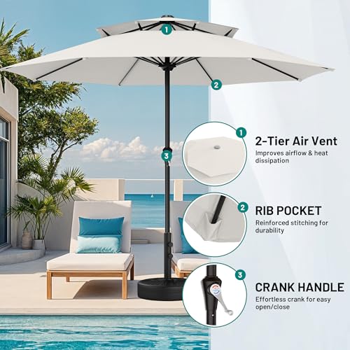 Image of AreShark 11ft 2 Tiers Patio Umbrella - Outdoor Umbrella Waterproof UV Protection, Market Table Umbrella w / 8 Sturdy Ribs&Crank for Pool, Porch, Garden(Ivory)