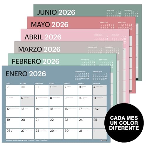 Miniatura 3 de Miquelrius - Calendario 2026 De Sobremesa Chromat, Organizador Anual A5: 210 X 148,5 Mm, Espacio Para Anotar, Encuadernación Espiral Doble, 9 Colores Interiores, Planificador 12 Meses, Español