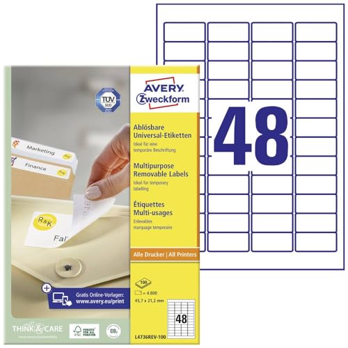 Étiquettes Avery L4736REV-100 amovibles 45.7x21.2 pour réorganiser vos bacs de rangement