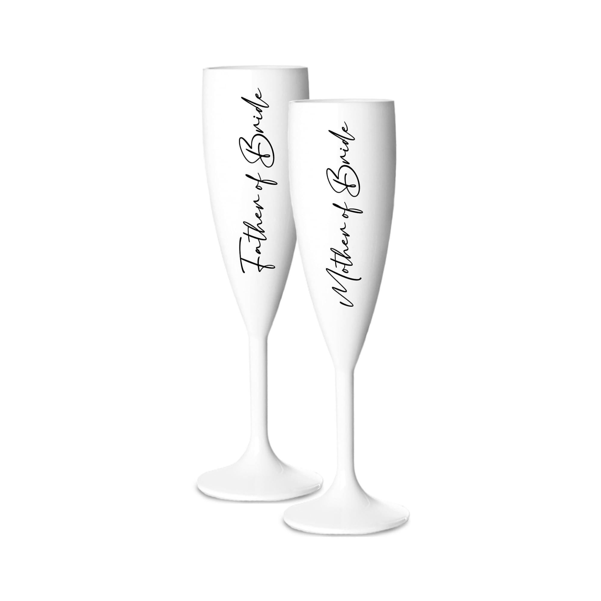 Print Maniacs Champagne Premium White Flute Glass Bride Groom Mr Mrs Wedding Maid Honour Wine Cocktail Prosecco Celebrations Gift (Black, Mother + Father Brides Side Set)
